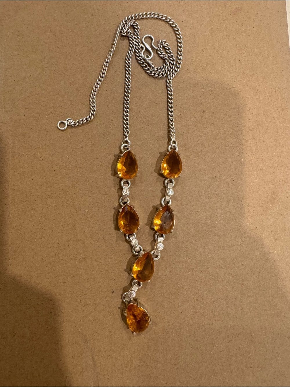 Vintage Citrine Toned Teardrop Pendant Necklace - Sterling silver